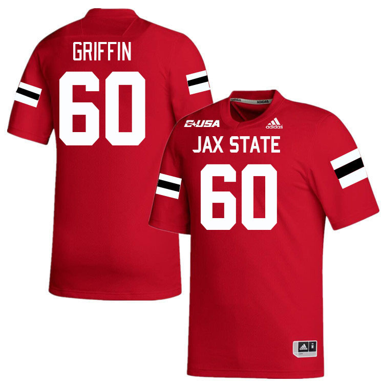 #60 Cameron Griffin Jacksonville State Gamecocks College Football Jerseys Stitched-Red